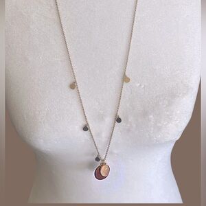 Rose Quartz and Gold Disc Pendant Necklace